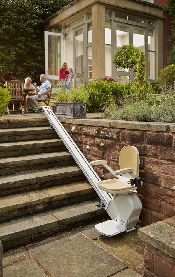 Outdoor stairlife on some steps in a garden