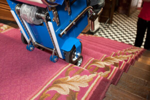 Closeup of a Stairmatic stairclimber on a flight of stairs