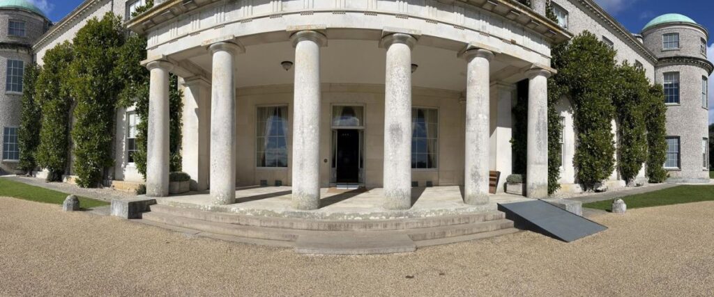 A ramp in place on some stone steps outside Goodwood house in West sussex